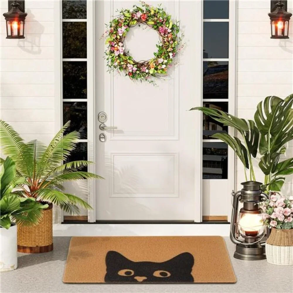 Door Mat Outdoor Indoor Welcome Mats, Cute Cat Front Doormat, Non Slip Rugs